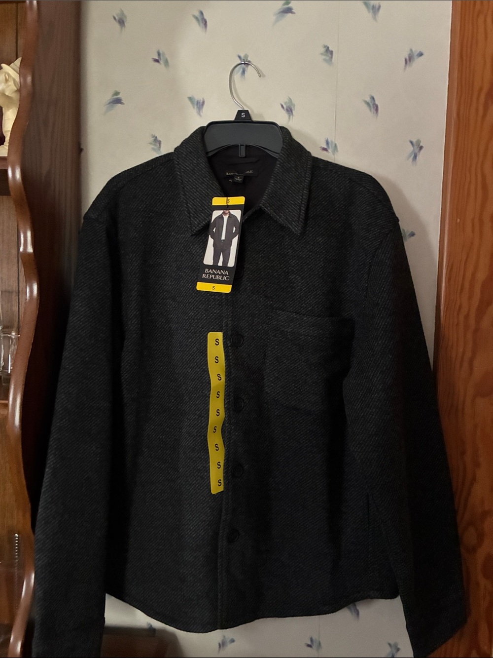Banana Republic Charcoal Herringbone Button-Front Pea Coat